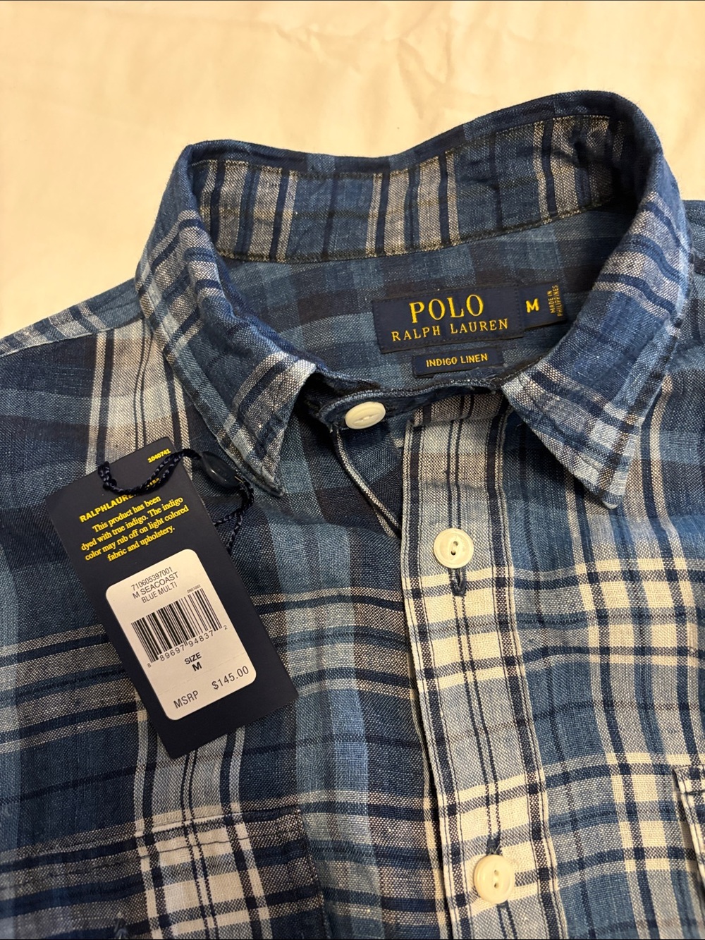 Polo by Ralph Lauren Blue Plaid Indigo Linen Shirt